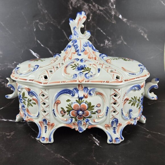 Ceramiche Leonardo Other - Hand Painted Ceramic Ceramiche Leonardo Italian Lidded Compote Bowl Floral NWT